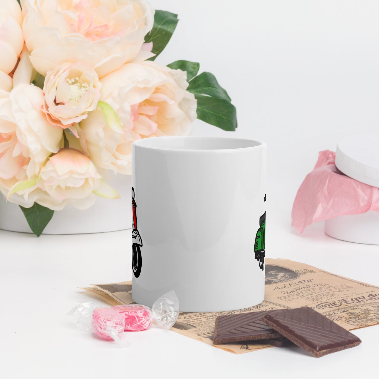 Weiße, glänzende Tasse "Vespa"