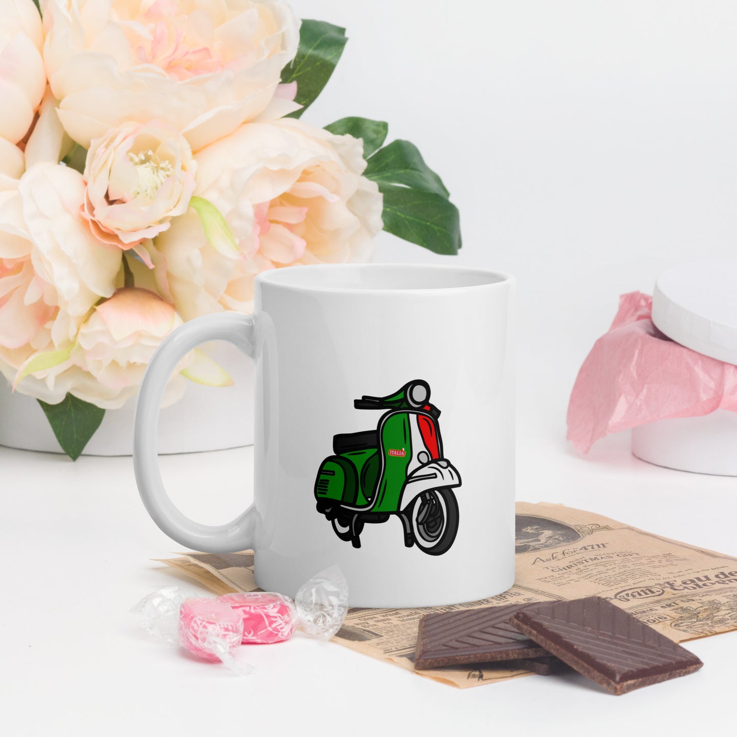 Weiße, glänzende Tasse "Vespa"