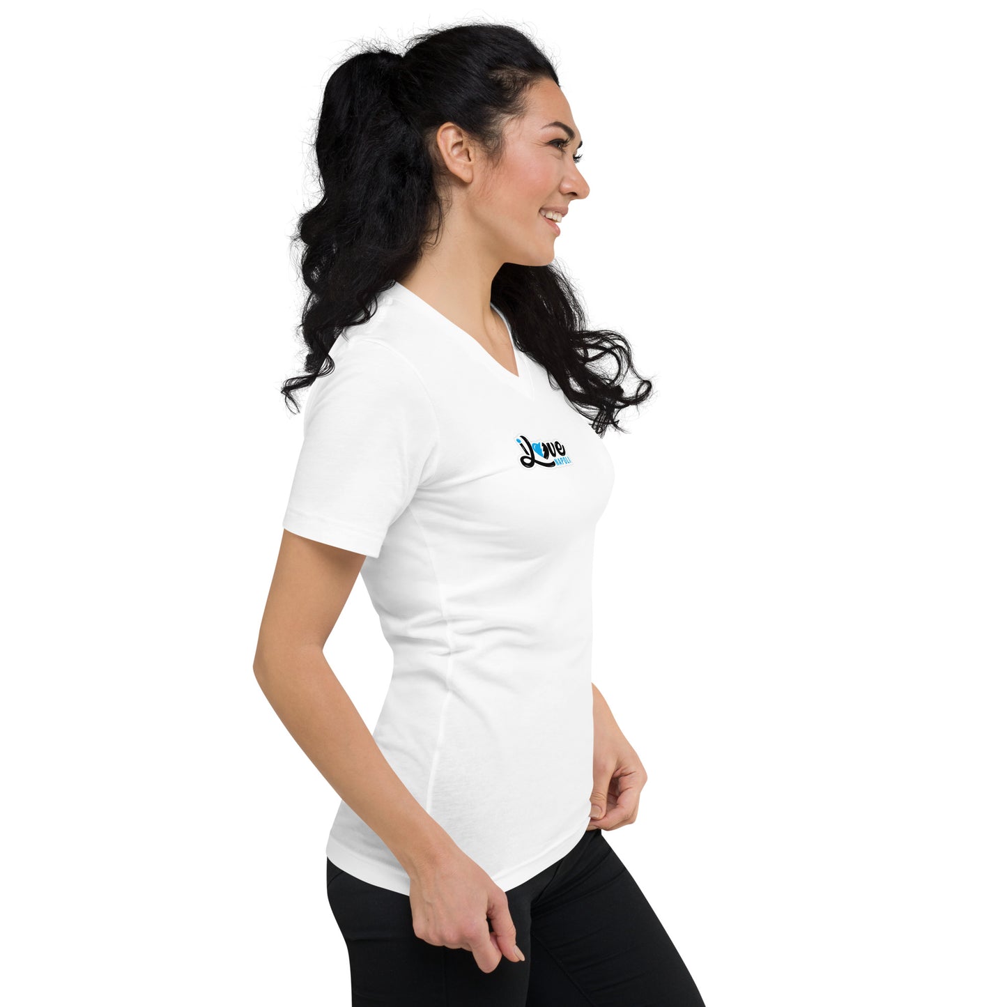 Kurzärmeliges Unisex-T-Shirt mit V-Ausschnitt - i love napoli - schwarz oder weiß