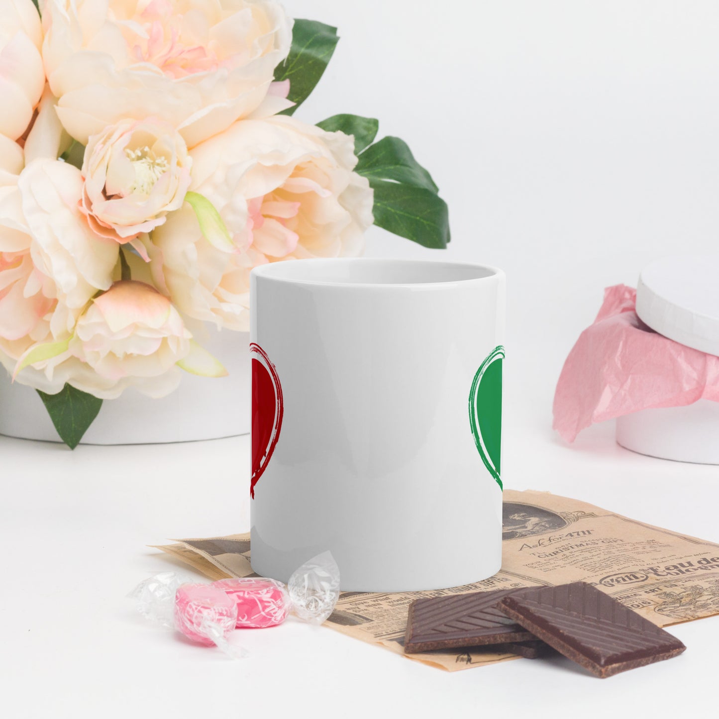 Weiße, glänzende Tasse "Herz Italien"